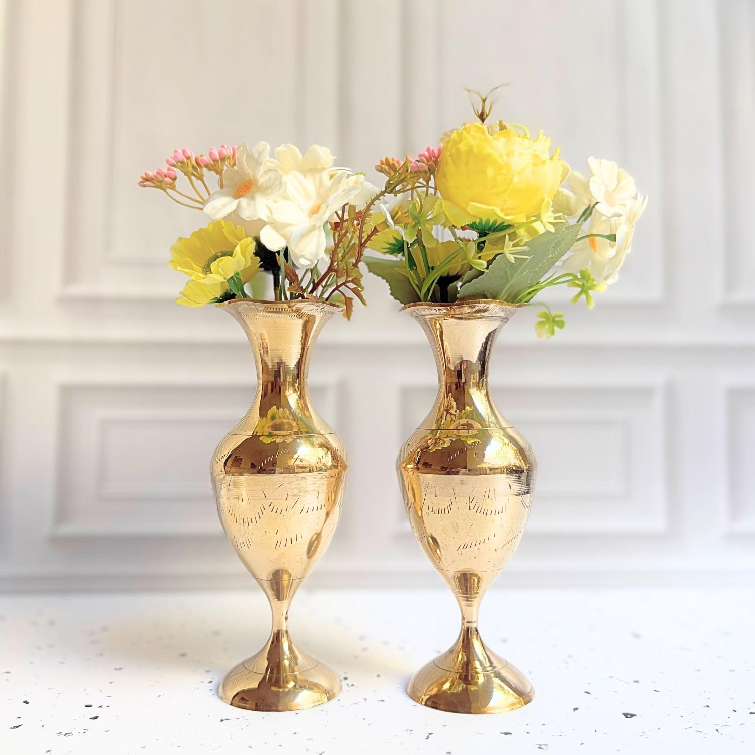 Brass Flower Vase Pure Hand Crafted Flower Vase for Home Decoration Set of 2 Vase Table Decor Vintage Vase Gift-image-16