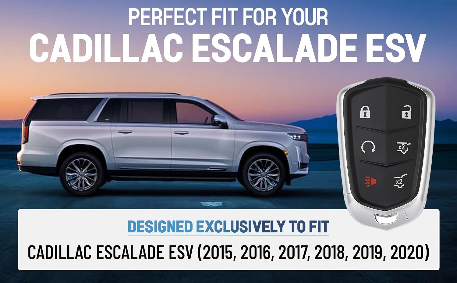 Key Fob Shell Case Replacement Fits for Cadillac Escalade ESV 2015 2016 2017 2018 2019 2020 Keyless Entry Remote Control 6 Button Pad Cover