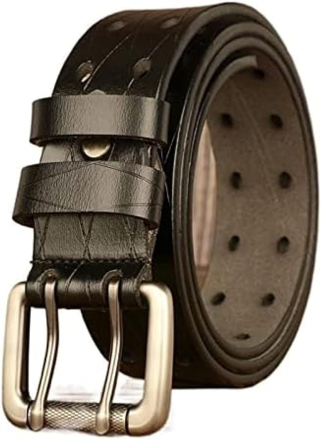 Ceintures en cuir véritable pour hommes finis les cuirs fragiles avec la double boucle