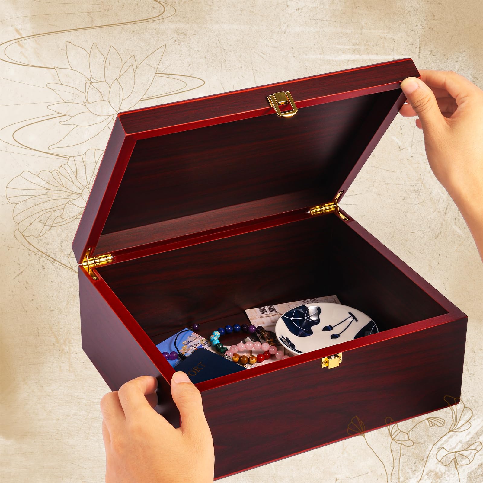 Caja de recuerdos de madera, cajas decorativas de madera con tapas/cajas de recuerdo con tapas, cajas de almacenamiento decorativas de madera con tapas, caja conmemorativa (árbol de la vida, grande)