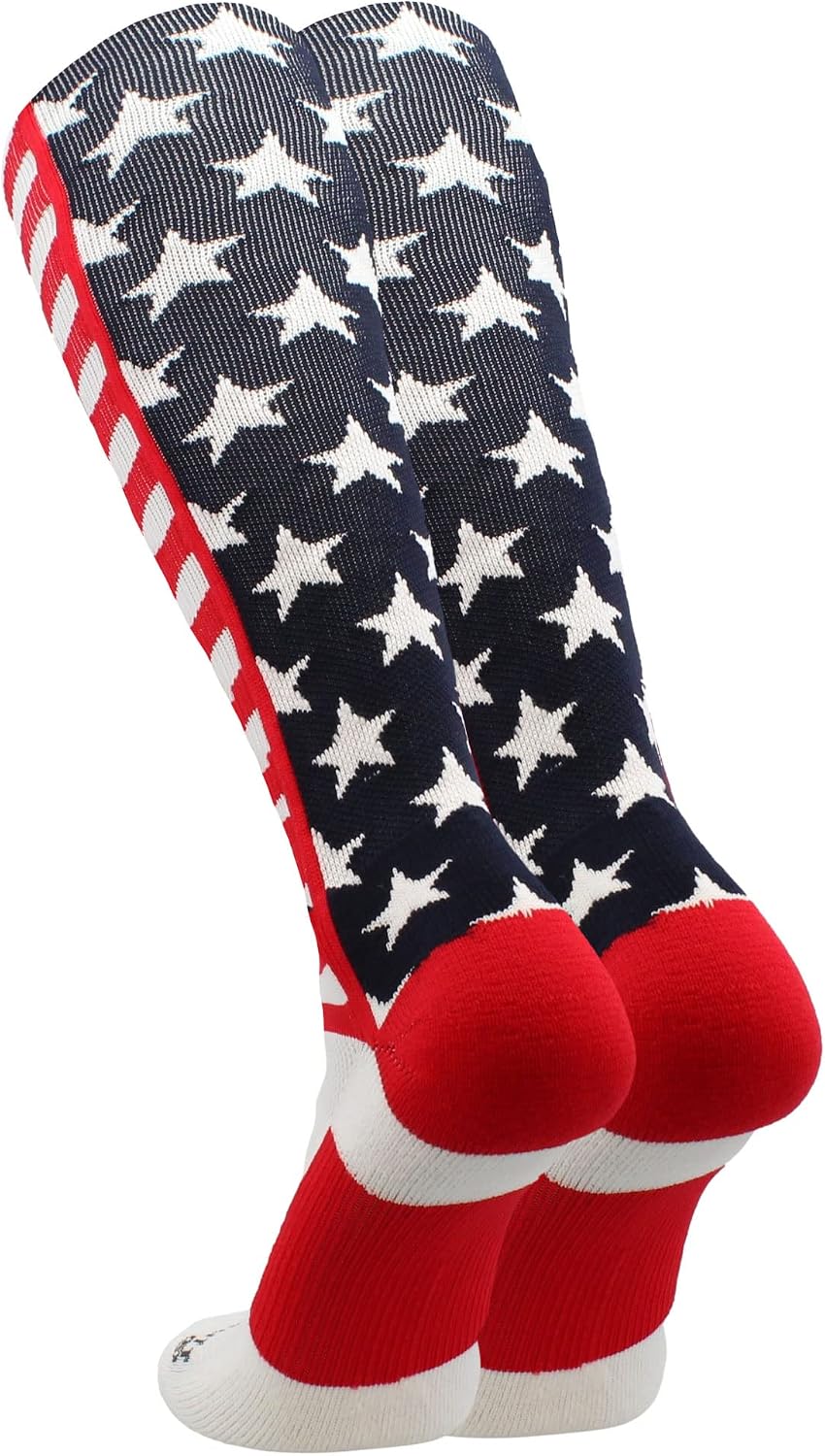 MadSportsStuff American Flag Knee High Socks - Over the Calf Athletic Socks for Baseball, Softball, Football, Youth & Adult
