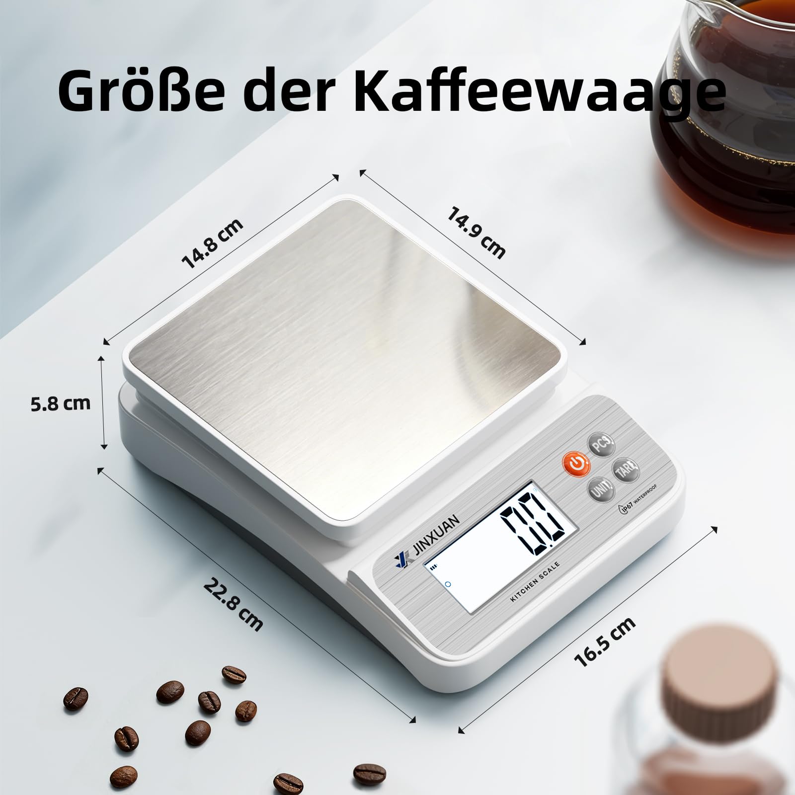 Digitale Küchenwaage 5 kg/0,1 g Lebensmittelwaage zum Kochen, Backen, Abnehmen, Wiederaufladbare Kaffee-Waage Backwaage mit USB-Kabel