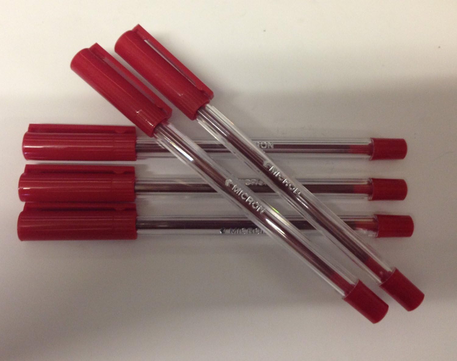 30x RED MICRON BALLPOINT PENS. MEDIUM POINT RED BIROS.