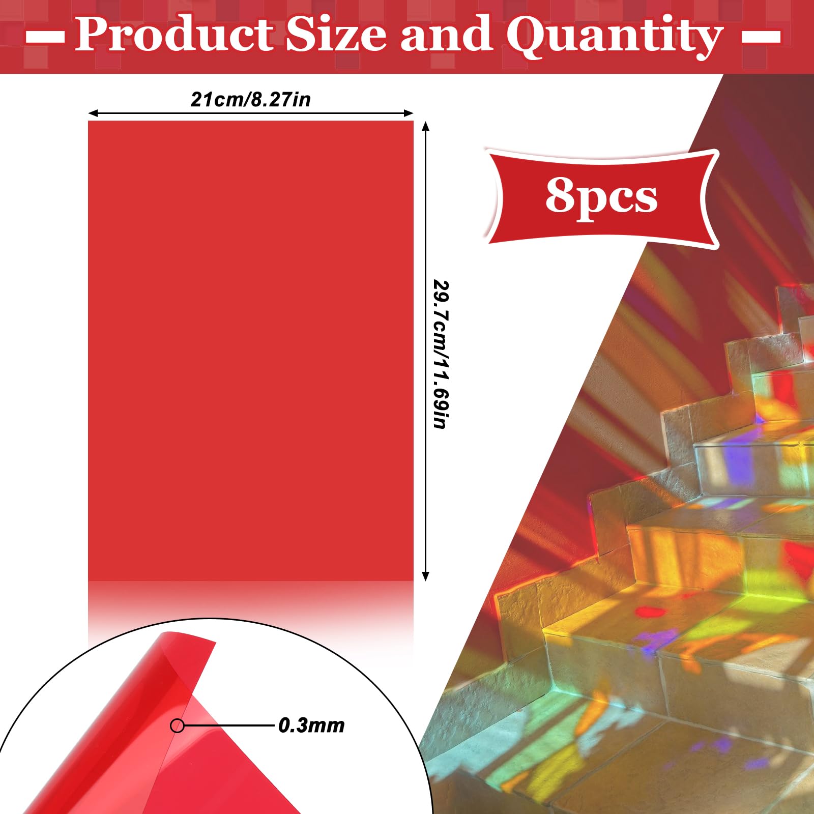 Pack of 8 Heat Resistant Film for Lamps Red Film Transparent, 21 x 29.7 cm Colour Film for LED Lamps A4 Films, Colour Films - Image 3