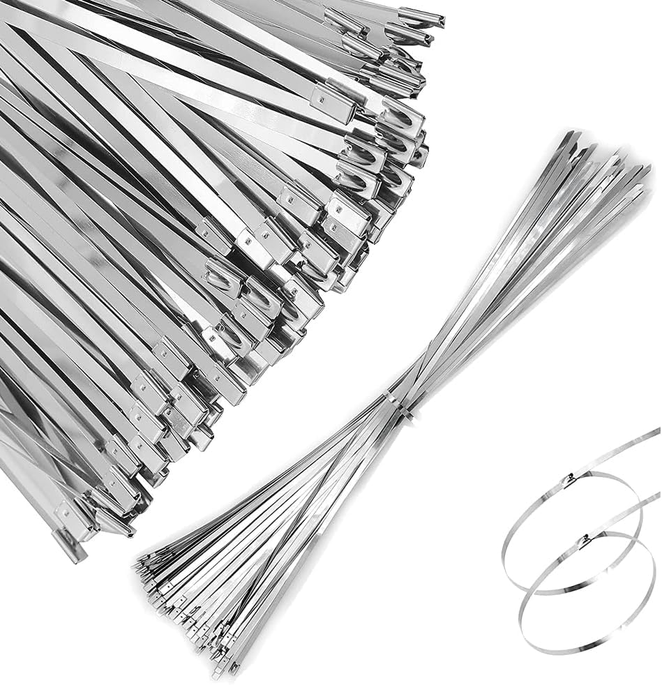 100pcs Stainless Steel Zipper tie Metal Zipper tie Heavy Duty Locking Cable tie Strap for Exhaust wrap, Garage, Outdoor Width 7.9mm (0.31in) Length 900mm (35.4in)
