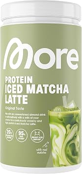 More Protein Iced Matcha Latte, 500 g, 1.1 lbs, 20 Servings, Matcha Powder with whey Protein, Low in Sugar and Fat   Made in Germany