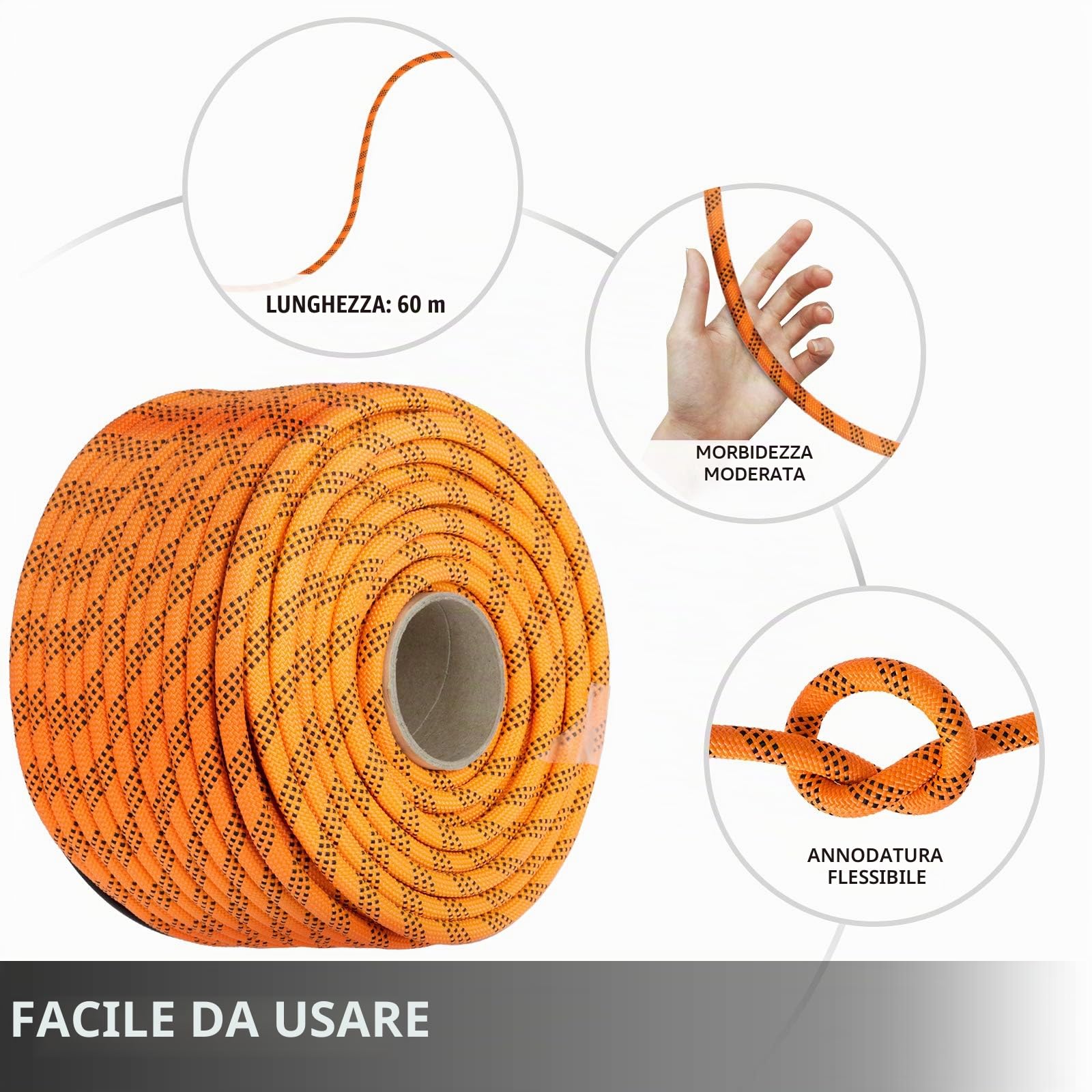 VEVOR Corda in poliestere a doppia treccia da 14 mm 61 m di corda in nylon, corda in nylon ad alta resistenza per potatori, giardinieri, marinai e attività quotidiane