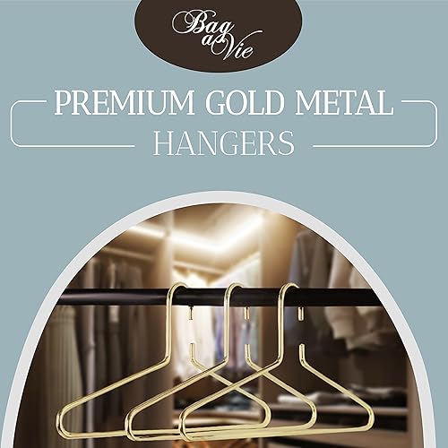 Bag-a-Vie Perchas de metal dorado de alta calidad para ropa, paquete de 6, perchas de metal dorado para armario, perchas doradas que ahorran espacio