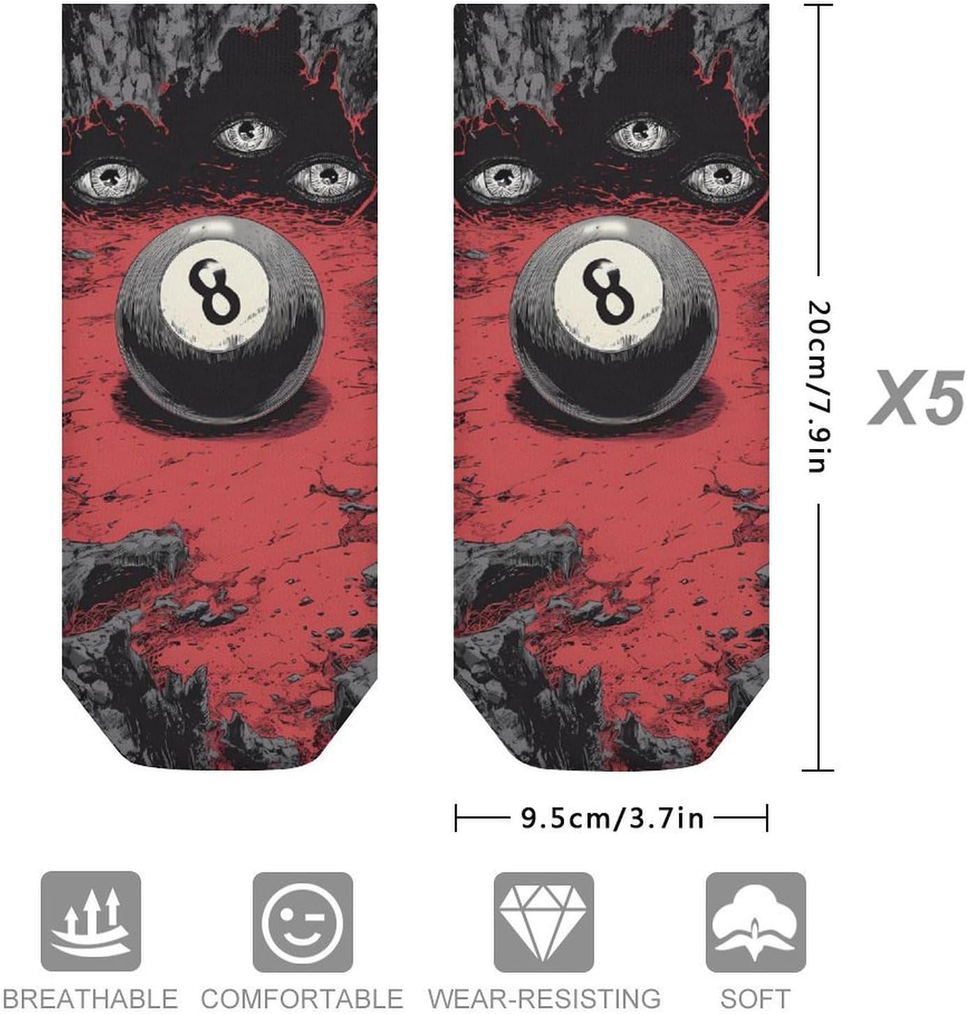 Billiard Eye Dark Abyss No Show Ankle Socks Low Cut Non Slip Flat Boat Line 5 Pairs Set