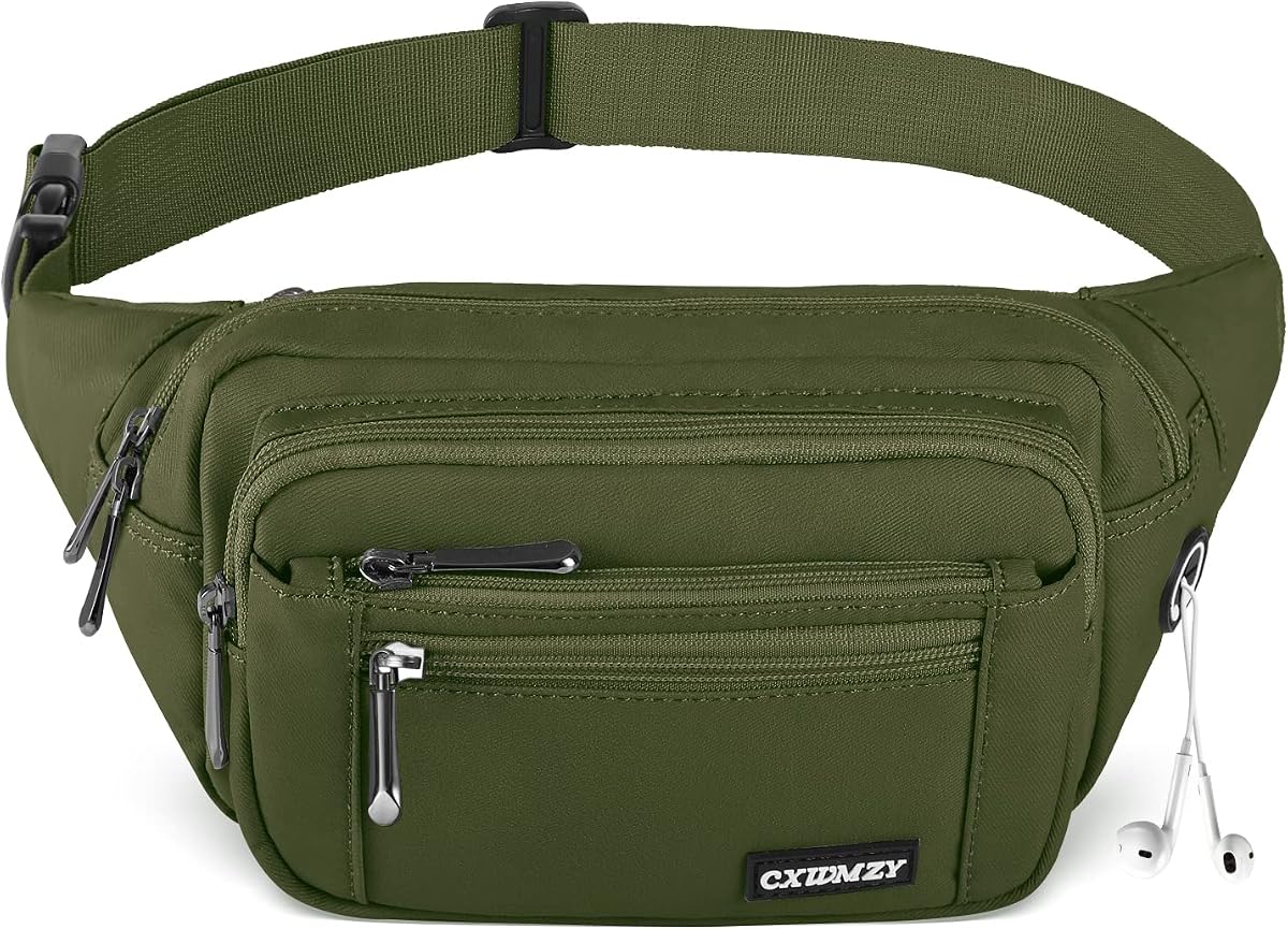 CXWMZY Riñoneras para mujeres y hombres Riñonera con múltiples bolsillos Riñonera informal impermeable de gran capacidad para viajes de Disney Ciclismo informal Correr Senderismo (Verde militar)