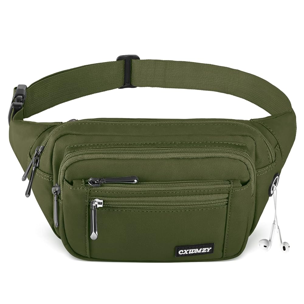 CXWMZY Fanny Packs For Women & Men Waist Pack Hip Bum Bag with Multi-Pockets Large Capacity Waterproof Casual Bum Bag for Disney Traveling Casual Cycling Running Hiking (Army Green)
