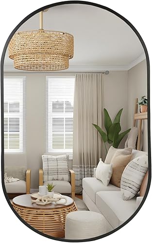 Miniatura 9 de Espejo ovalado dorado, espejo de baño ovalado de 17 x 30 pulgadas, espejo de tocador con marco de metal cepillado, espejos de montaje en pared para