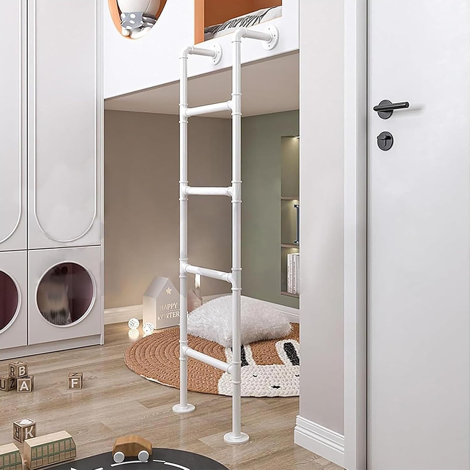 Twin Bunk Bed Ladder - Wall Mounted Metal Step Ladder 4ft 5ft 6ft 7ft 8ft RV Bunk Ladder with Mounting Fittings, Heavy Duty Straight Ladder Safety Home Climbing Ladder(170cm/67in)