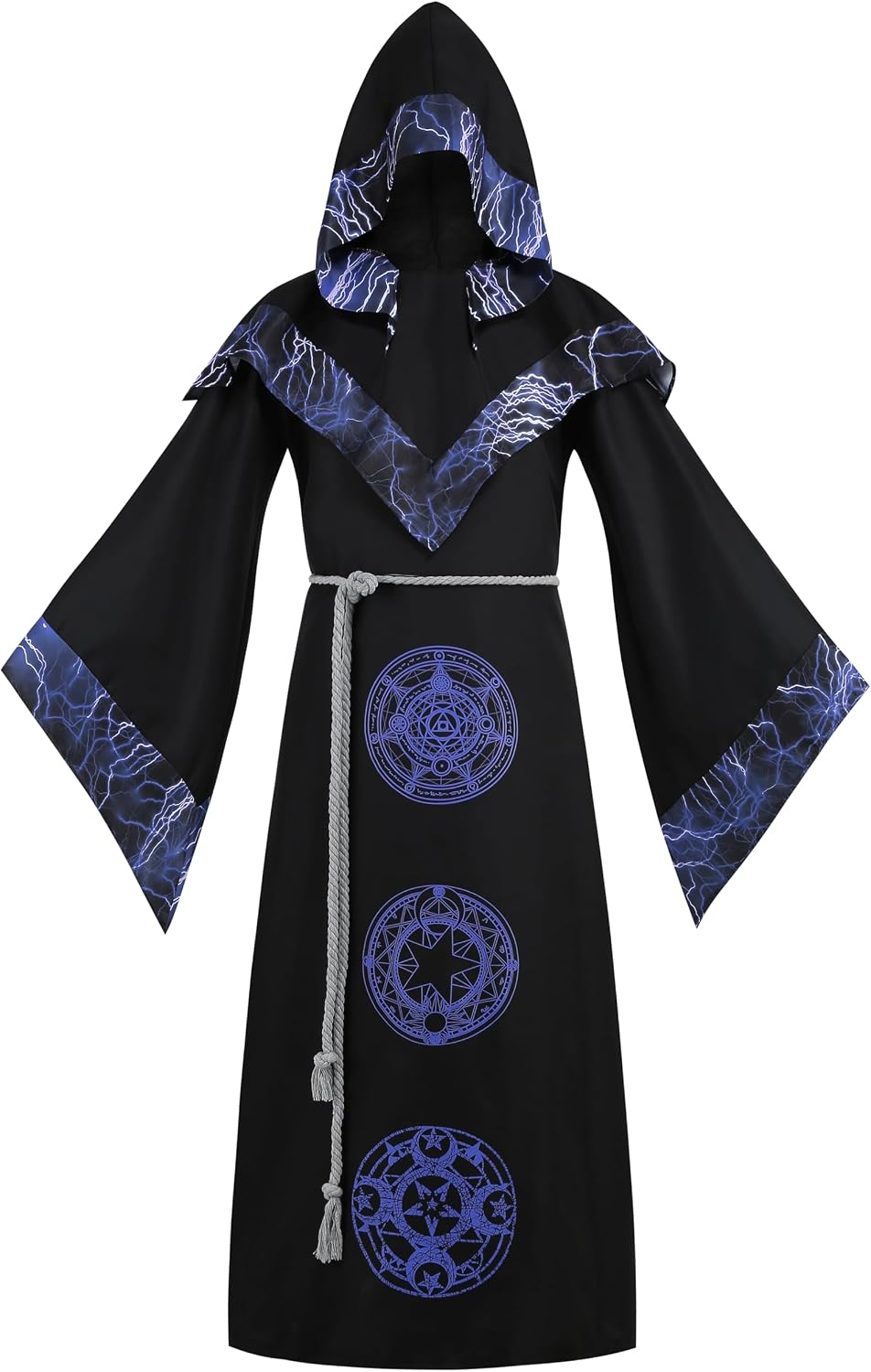yolsun Mens Wizard Costume Medieval Sorcerer Robe Halloween Dark Wizard Cloak Mystic Wizard Hooded Cape