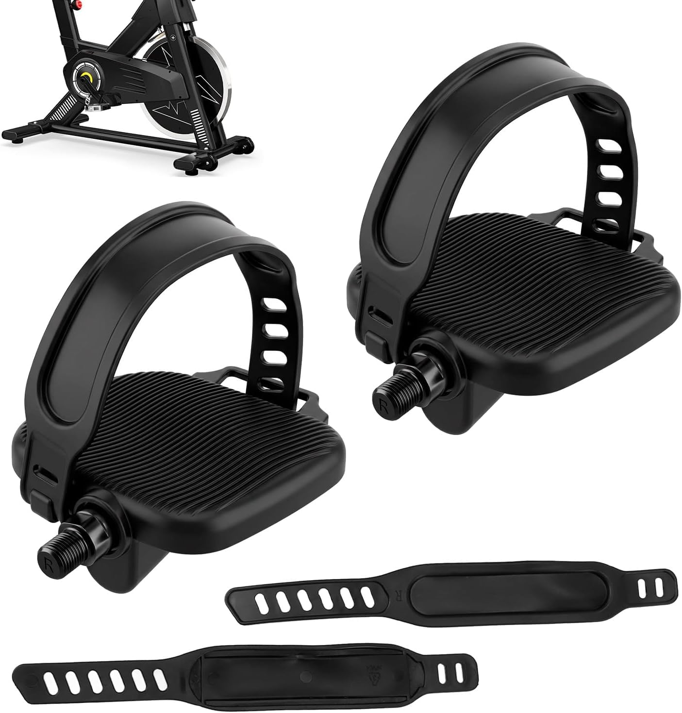 Tissting Exercise Bike Pedals with Adjustable Straps 9/16in - Versatile Pedals for Indoor and Outdoor Bikes with Slip Resistant Surface and Easy Installation