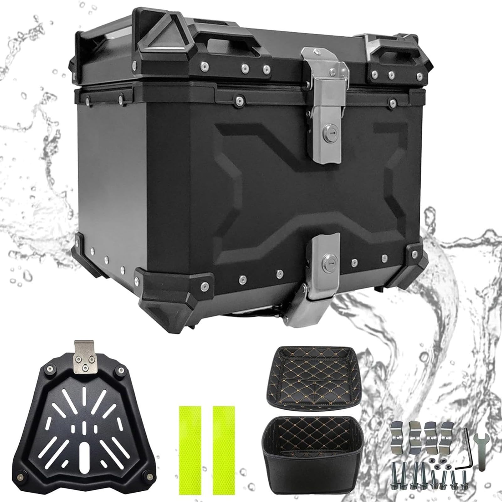 Coffre de moto en aluminium universel 100L noir pour voyage