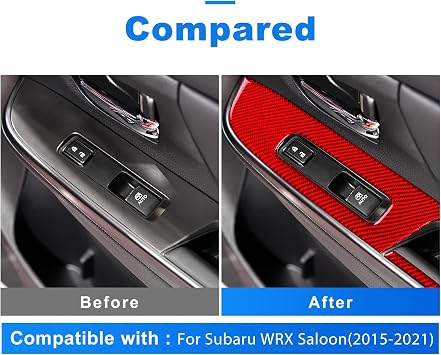 AIRSPEED for Subaru WRX Door Window Control Switch Panel Sticker Door Handle Frame Stickers Interior Decoration for Subaru WRX Saloon 2018 2019 2020 2021 Accessories (Red)