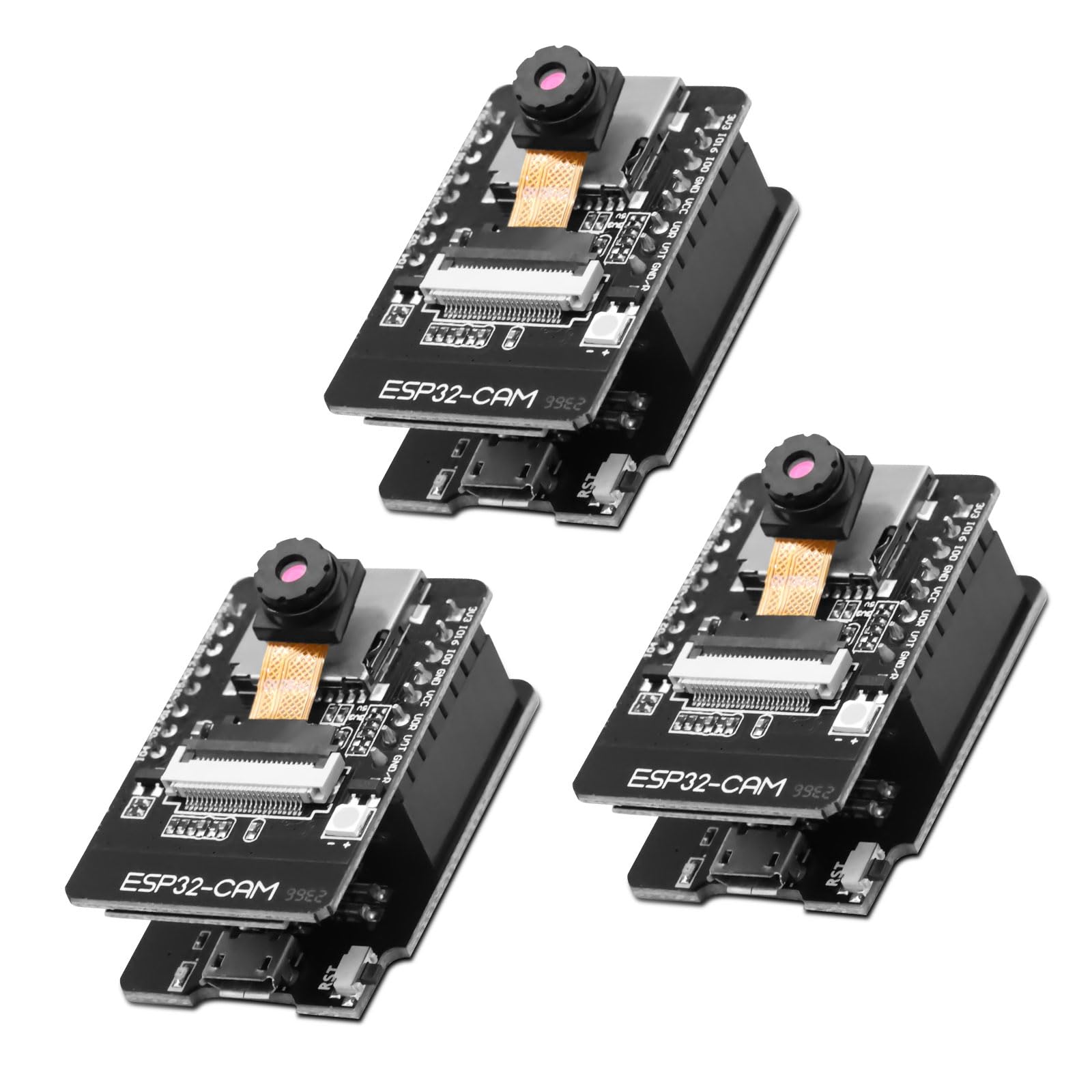 ESP32-CAM Carte de développement WiFi Bluetooth Dual Core avec caméra OV2640, TF Caméra, Micro USB, Compatible Arduino (3PCS)