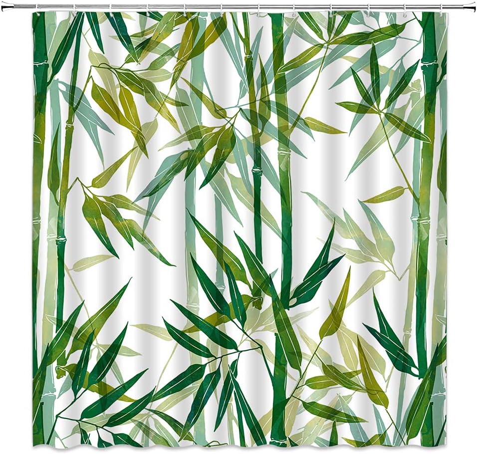 Bamboo Shower Curtain Green Bamboo Forest Tropical Abstract Natural Scenery Asian Oriental Bathroom Decorative Curtain Polyester Set with Hook