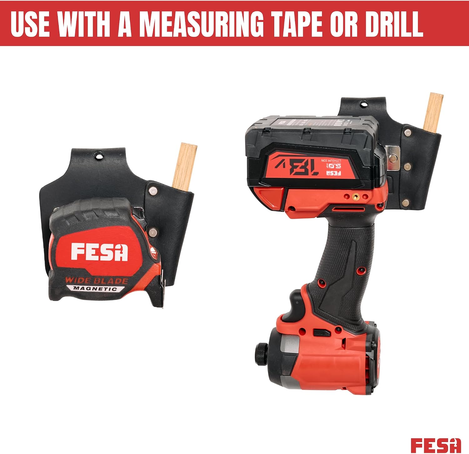 FESA Leather Tape Measure Holder, for DeWalt and Milwaukee Tools image 3