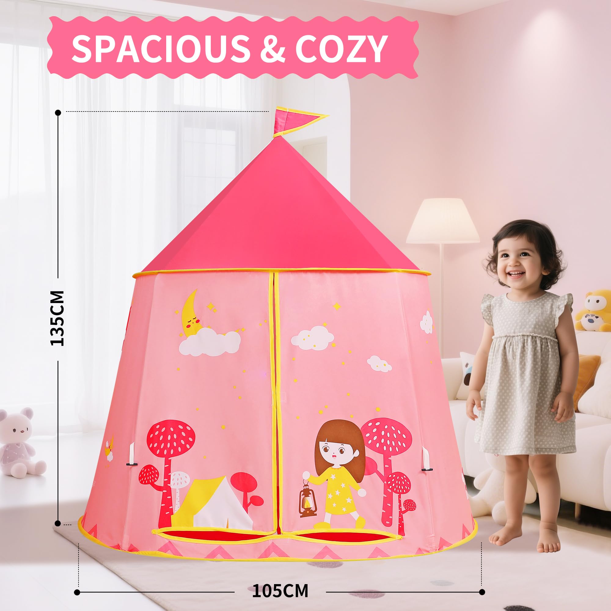 Tienda de campaña para niños pequeños, tienda de campaña de princesa, carpa de castillo, tienda de campaña india portátil, tienda de campaña Tippi, certificado EN71, casa de juegos para uso en