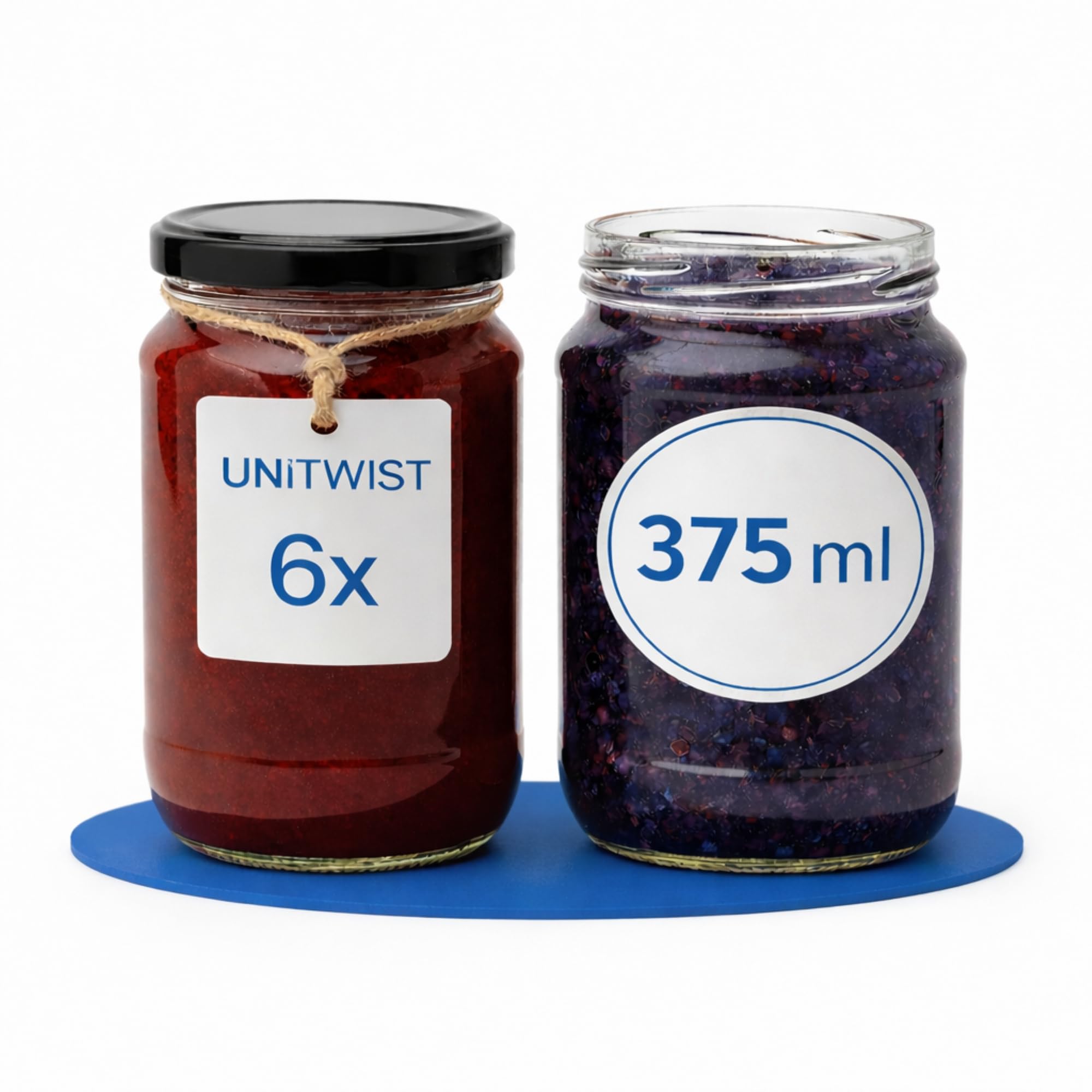 6er Set Einmachgläser 375 ml mit Twist-Off Deckel Ø 63 mm – Dickwandige, luftdichte Dessertgläser, spülmaschinenfest, ideal für Marmelade & Eingemachtes - Schwarz