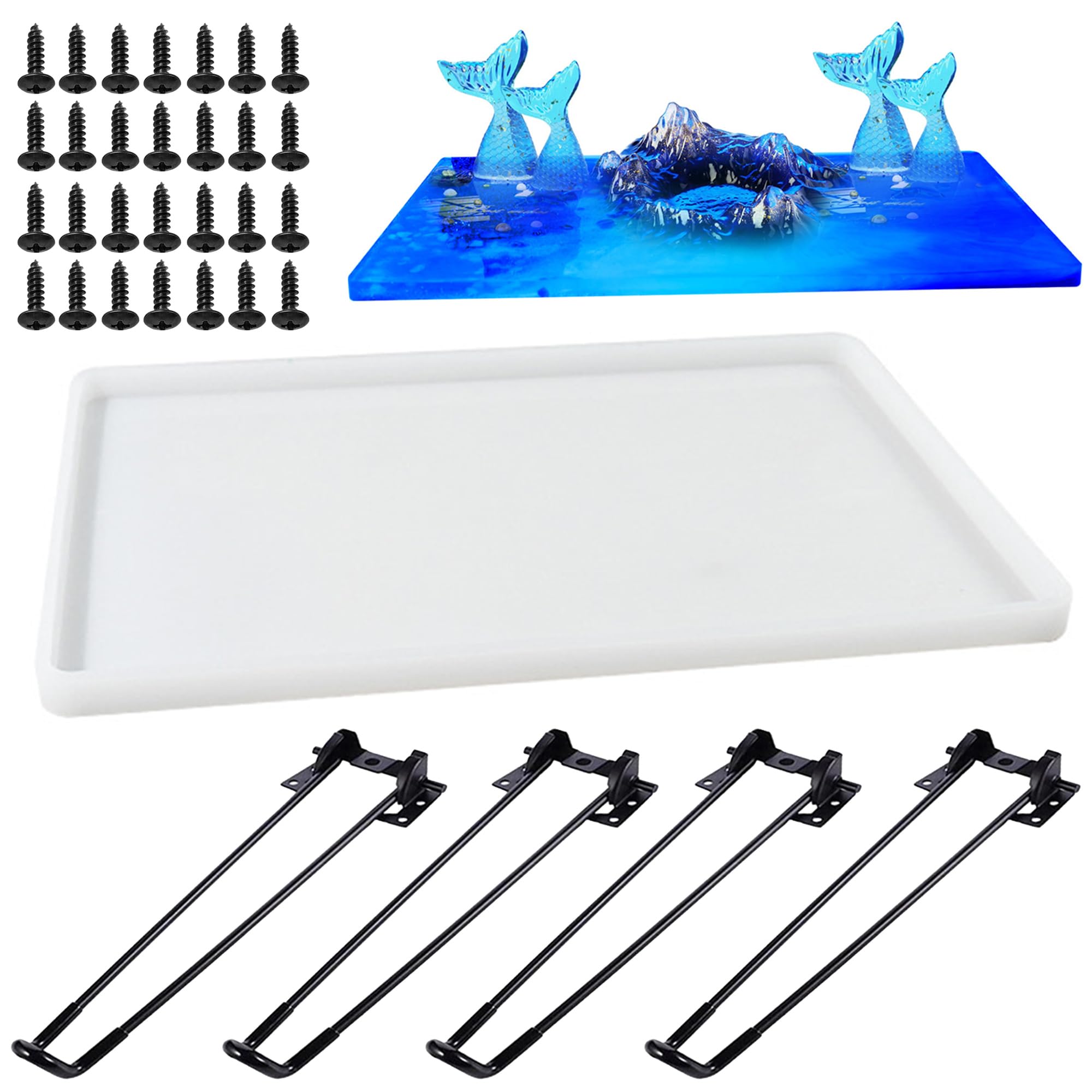 Attuslla Large Silicone Molds for Epoxy Resin Table, 9 x 14 Inch Rectangle Resin Table Silicone Molds with Legs for DIY Art Home Decor, River Table, Cutting Board, Resin Art