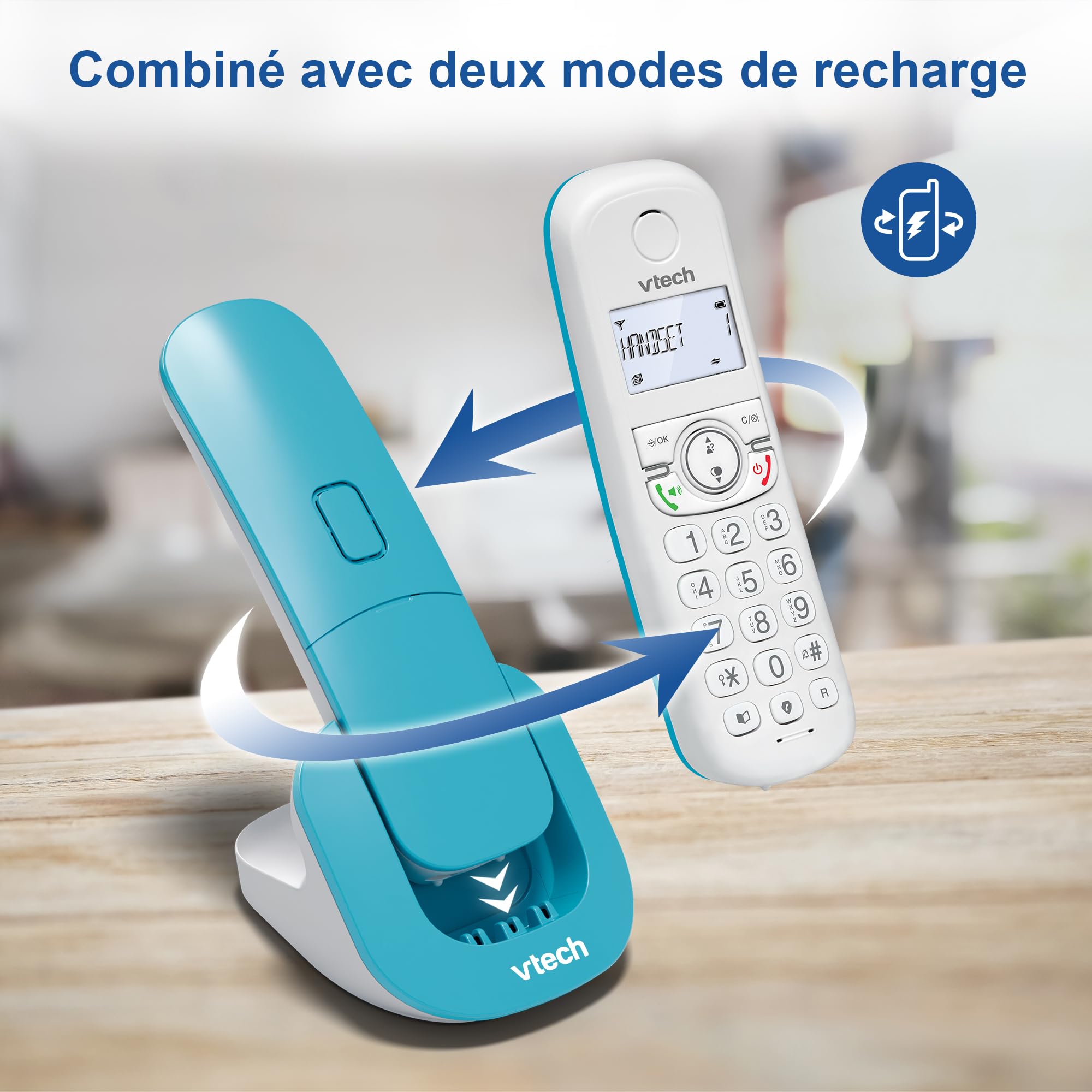 VTech CS1500 Téléphone sans Fil DECT Double Charge avec Blocage d'appel, Identification Appelant, Haut-Parleur Mains Libres