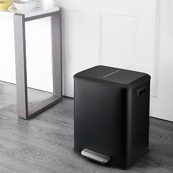 Kitchen Trash Can, 8 Gallon Dual Compartment Trash Bin, Stainless Steel Garbage Can with Soft Close Lid and Foot Pedal, Rubbish Bin with Removable Inner Buckets for Home Office