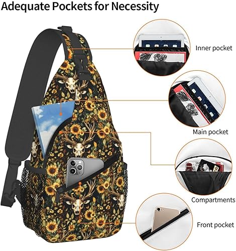 Miniatura 4 de Small Crossbody Bags for Women Men - Vintage Deer Skull Sunflowers Print Adjustable Shoulder Bag Fanny Packs Belt Sling Bag Crossbody Purses