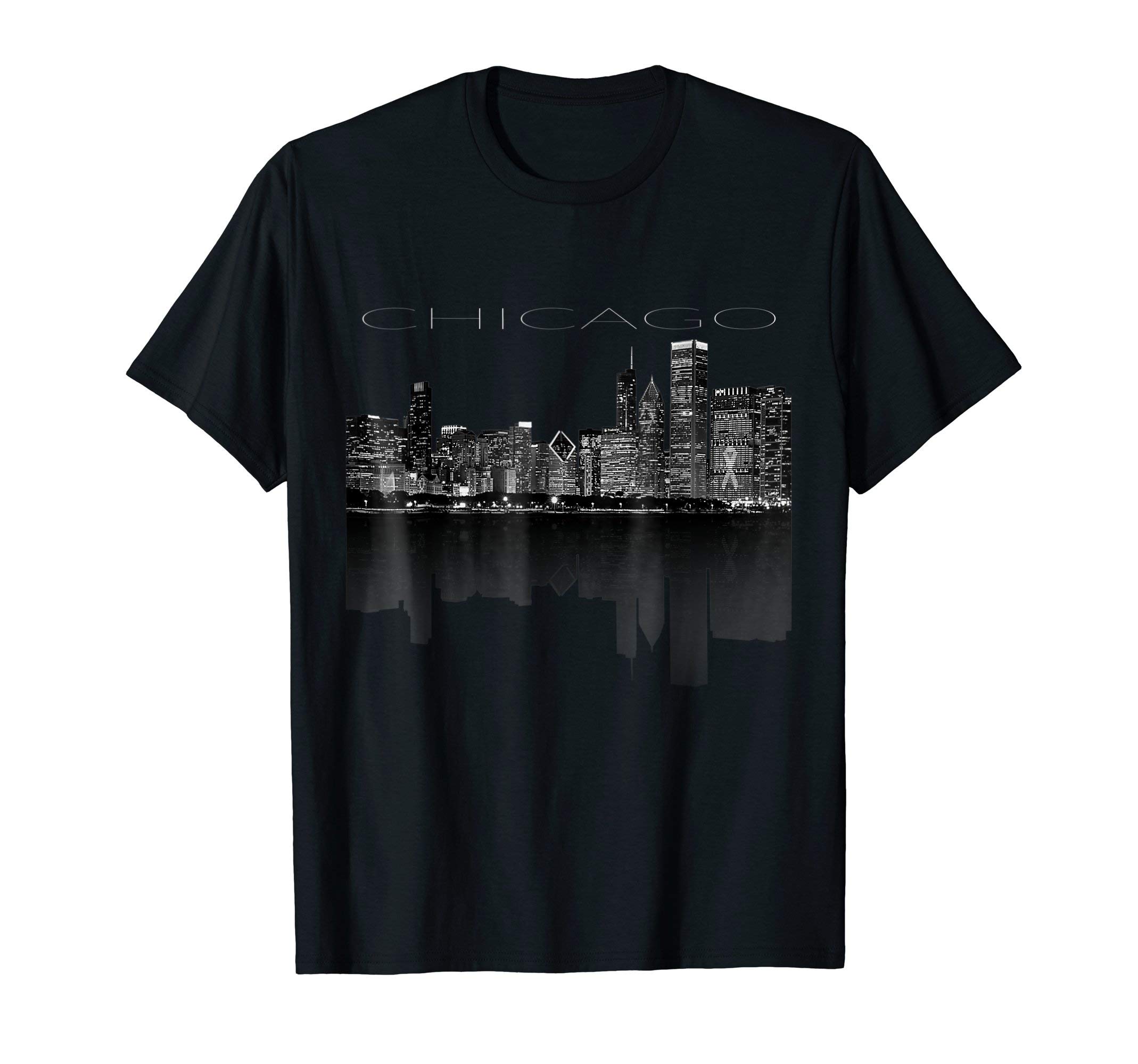 Big City SkylinesChicago City Skyline Lights at Night T-ShirtOEKO-TEX STANDARD 100