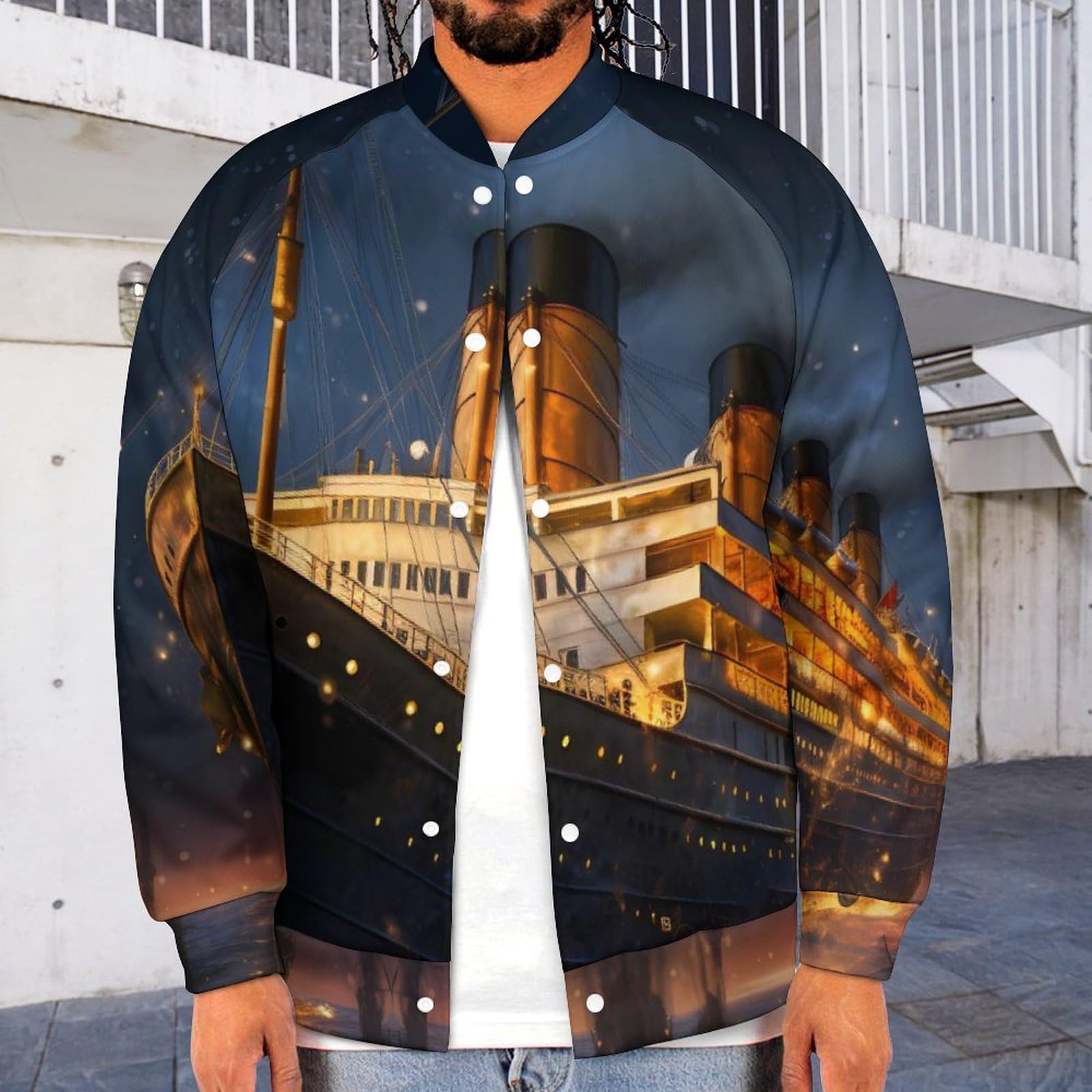 Titanic Cruise Ship Voyage Men's Baseball Jacket Casual Bomber Jacket Loose Letterman Coat XL