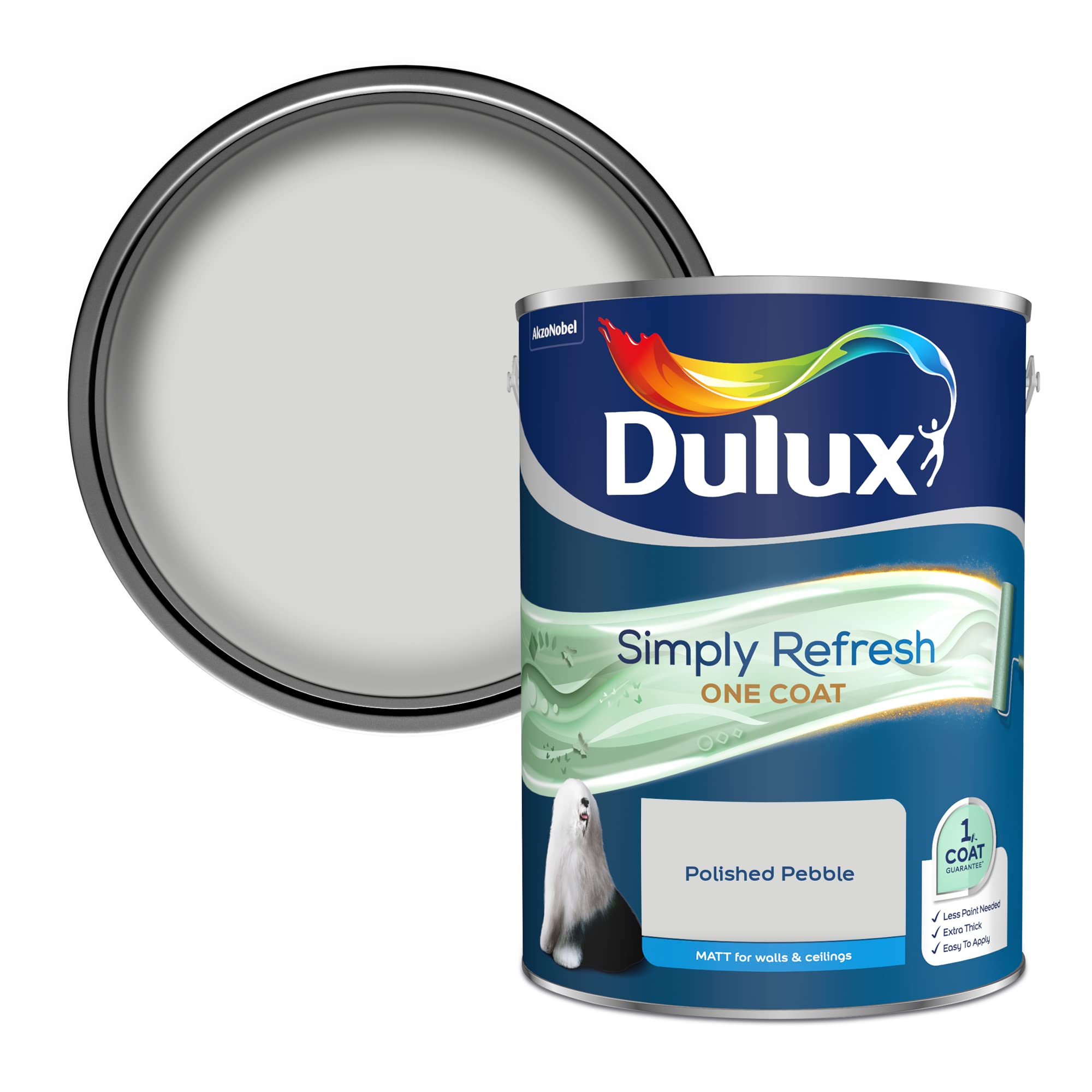 Dulux One Coat Polished Pebble Matt Emulsion Paint, 5L