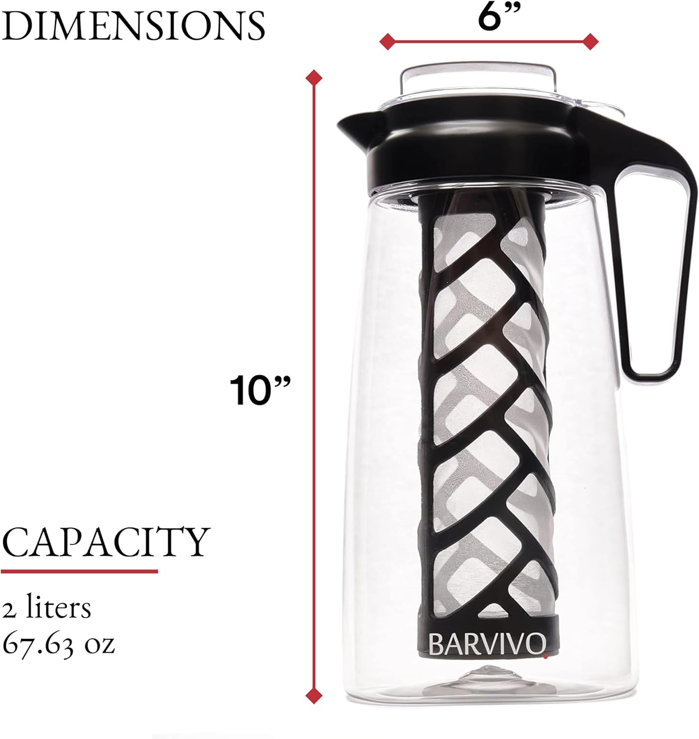 Barvivo Cold Brew Coffee Maker - 67.63OZ / 2L - BPA-Free Plastic Premium Iced Tea Maker & Iced Coffee Maker - Cold Brew Pitcher to Brew the Perfect Morning Coffee - Ideal as Iced Tea Pitcher