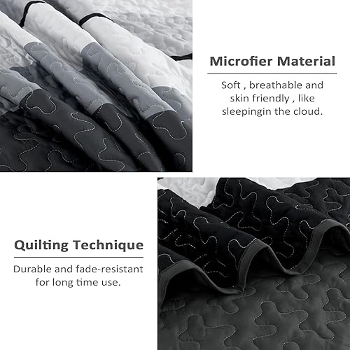 Vista 86 de Juego de edredón gris tamaño King, colcha de cultivo bohemio de otoño a rayas, juego de ropa de cama de microfibra bohemia de 3 piezas, colcha Gris