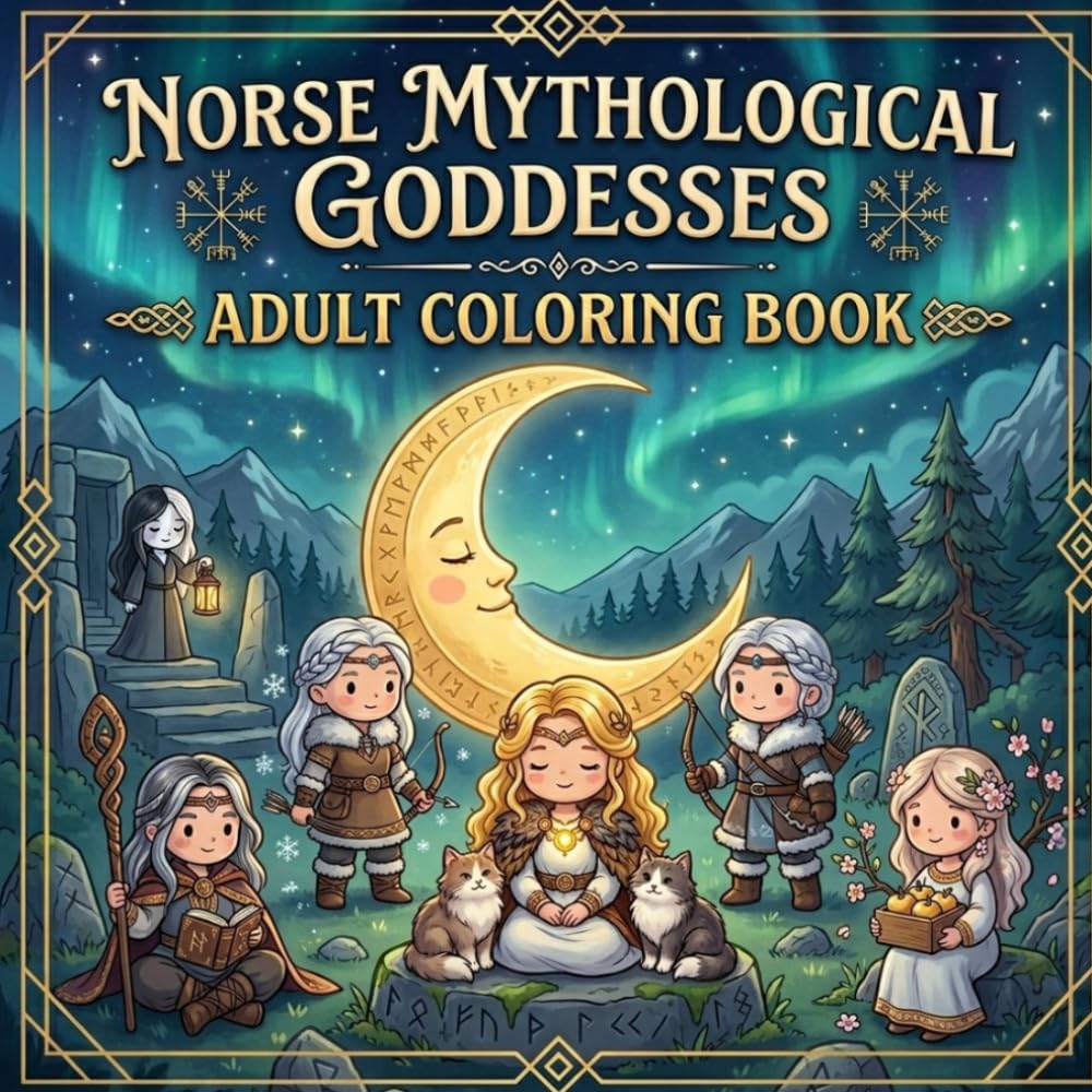 Norse Mythological Goddesses Coloring Book: 50 Bold & Easy Coloring Pages Featuring Viking Goddesses, Norse Mythology Illustrations, Patterns and Runic Guides for Adults