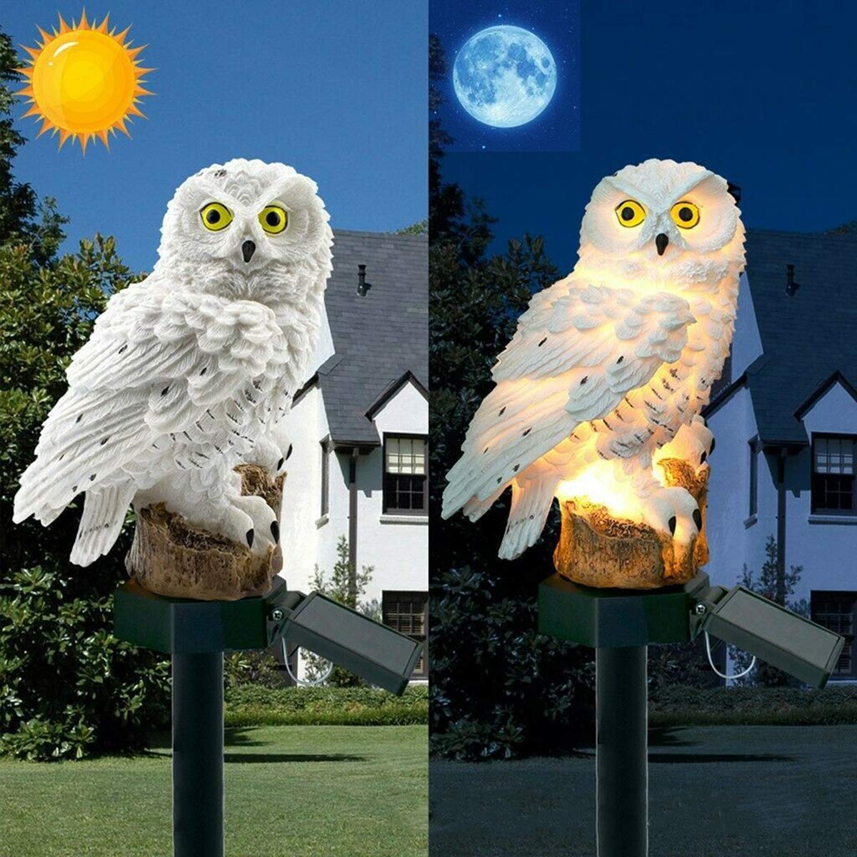 Queen.Y Solarna lampa ogrodowa LED, kształt sowy, lampa do trawnika, wodoszczelna, solarna lampa LED, oświetlenie zewnętrzne, lampka nocna, energooszczędna, na trawnik, podwórko, ornament,