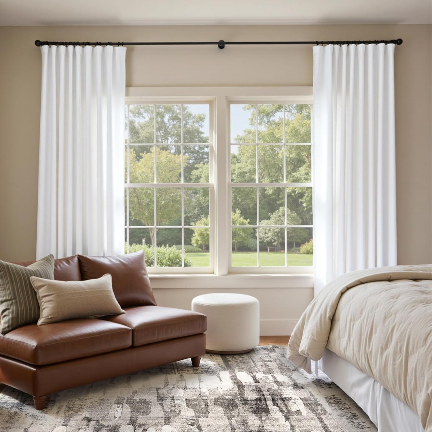 jinchan White Curtains for Living Room Bedroom Linen Textured Curtains 96 Inches Long 2 Panels Farmhouse Casual Weave Back Tab Drapes Light Filtering Window Draps Set