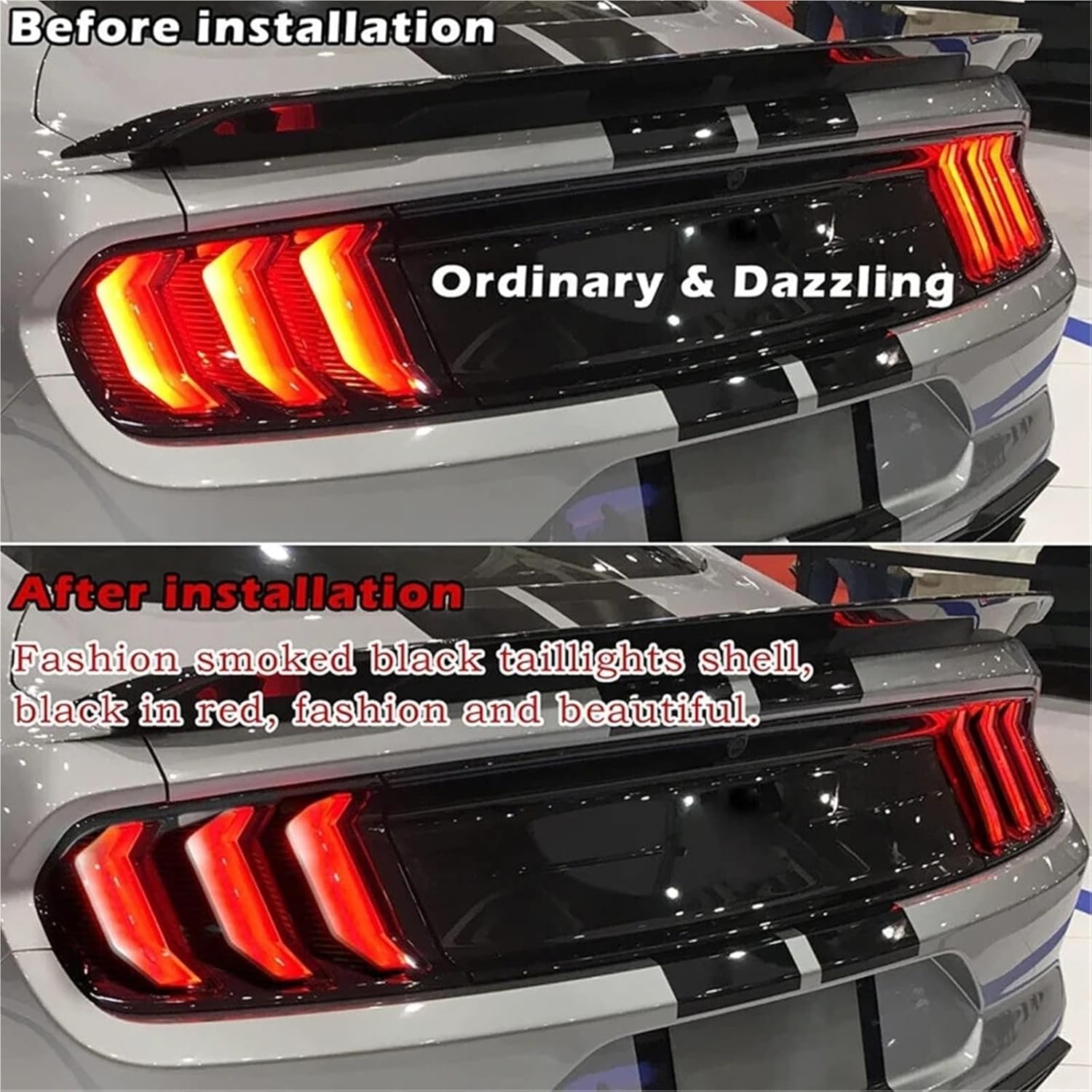 6Pcs Smoked Lamp Shell Car Tail Light Cover Decoration Accessories Fit Compatible With Ford Mustang 2015+
