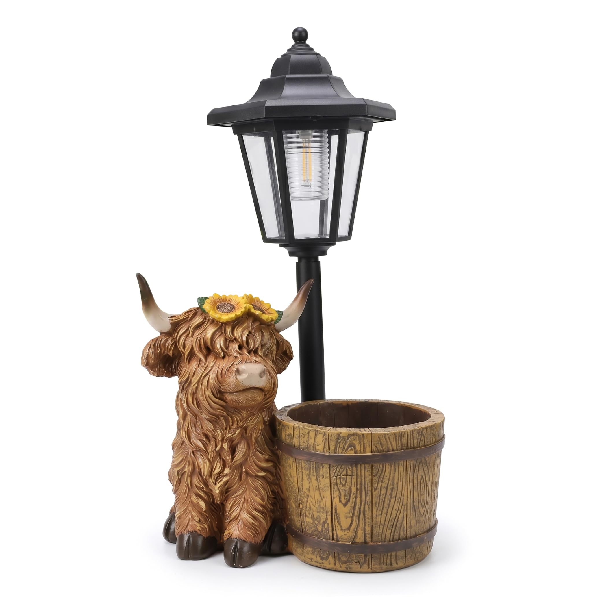 Syutokul Highland Cow Outdoor Decor Solar Garden Statues with Planter Base Solar-powered Cow Figurine for Patio Porch Lawn.