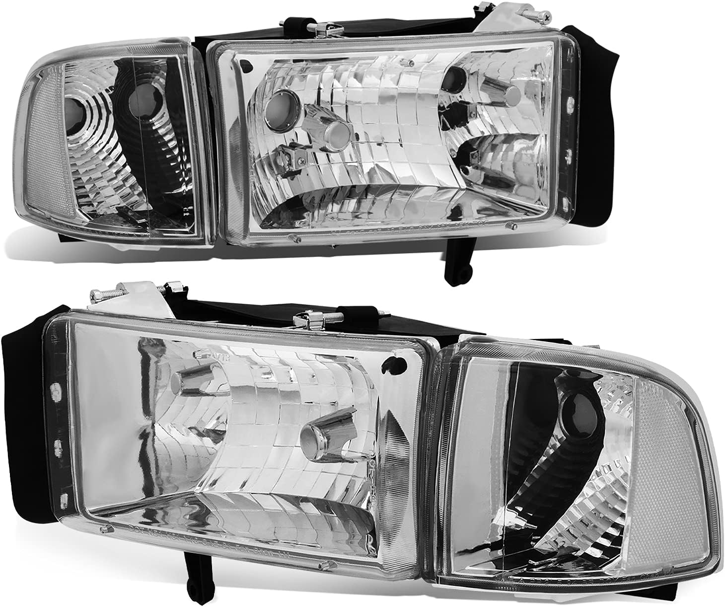 Auto Dynasty 4Pcs Factory Style Headlights Assembly and Corner Lamp Compatible with Dodge Ram 1500 2500 3500 (Non-Sport Models) 94-02, Driver and Passenger Side, Chrome Housing Clear Corner