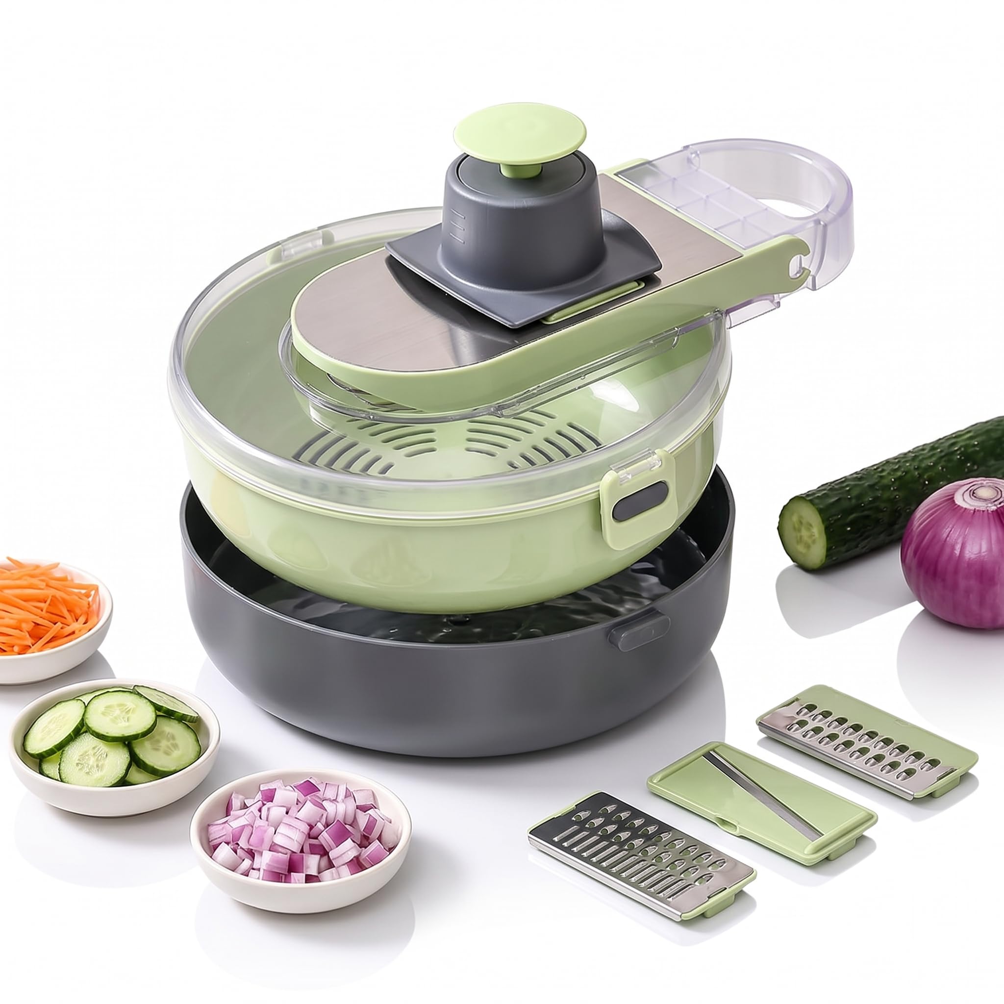 Cortador e Fatiador de Legumes Multifuncional 9 em 1, Ralador Mandoline com Cesto
