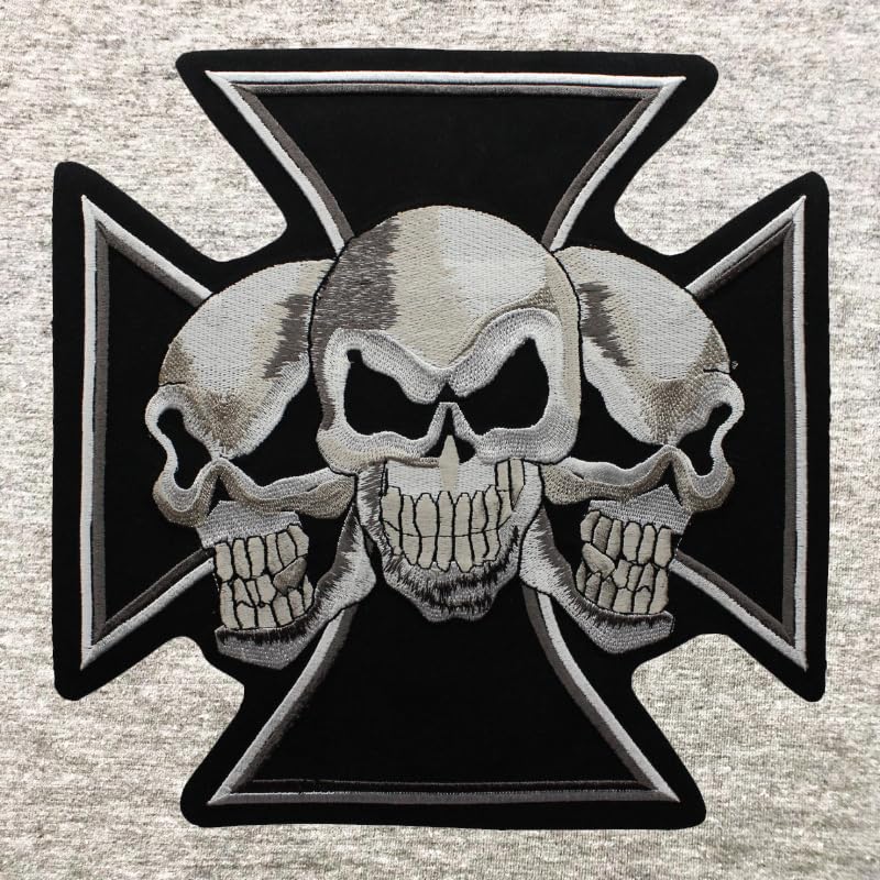 Patch brodé 3 crânes grande taille finitions premium