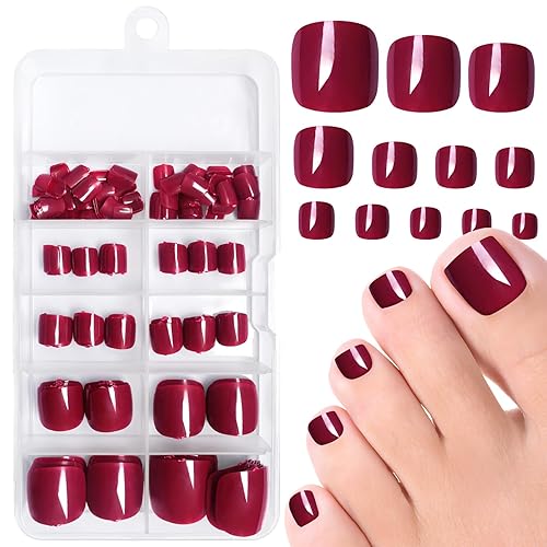 AddFavor 240 uñas postizas a presión de color nude para mujeres, uñas postizas de punta color burdeos, uñas brillantes a presión en los dedos de los