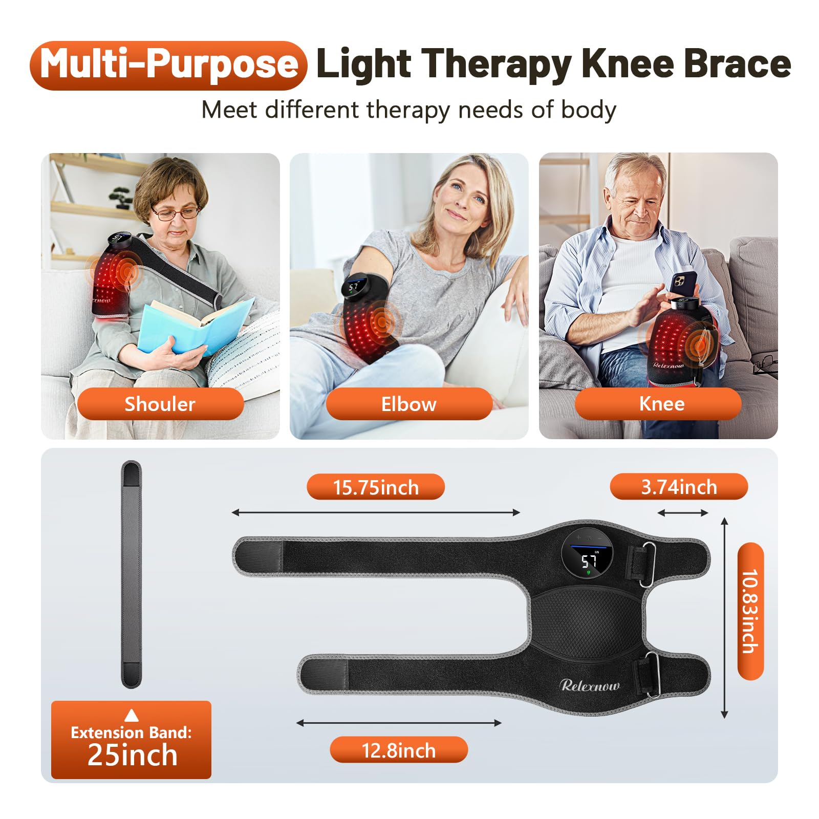 RELEXNOW Terapia de luz roja para rodilla, masajeador de rodilla con 5 calor y 3 vibraciones, 660 nm 850 nm infrarrojo cercano, rodillera térmica inalámbrica para articulación de rodilla