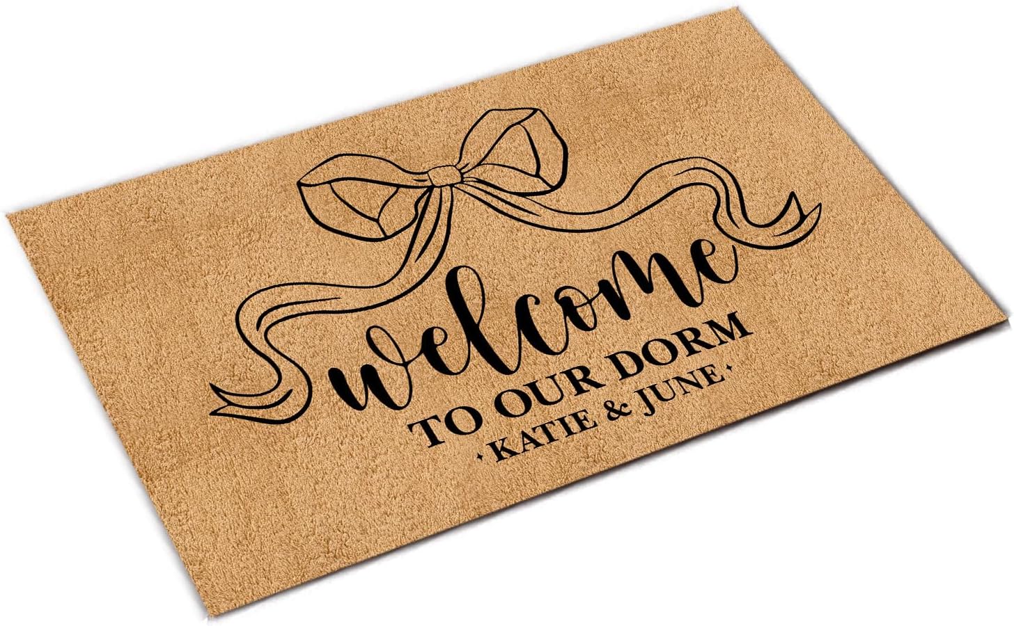 Personalized Welcome To Our Dorm Bow Doormat, Coquette Bows Door Mat Dormitory Pink Black Bow Ribbon Print Entrance Floor Mats Girly Dorm Apartment Decor Indoor Outdoor Nonslip Washable Rug for Girls