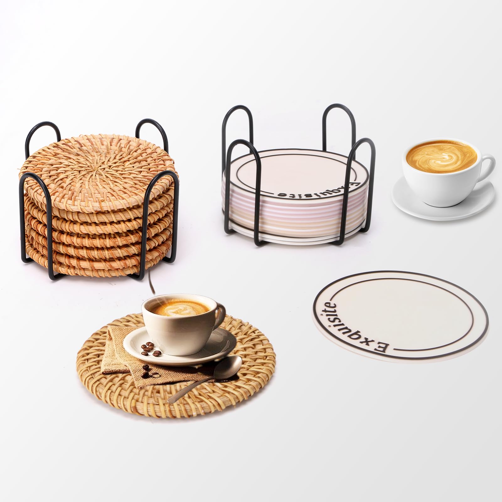 JHONDERIAN ジョンデリアン　ROUND 4 COASTER Amazon.com: 4 PCS Black Metal Coaster Holder, Drink Coaster Holder