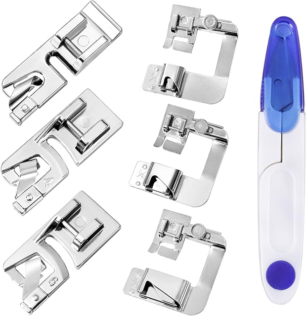 Easusy 6Pcs Sewing Machine Presser Kit, 2 Type Sewing Machine Feet, Hemming Presser, Accessories for Sewing Maschine Brother Janome Toyota Singer