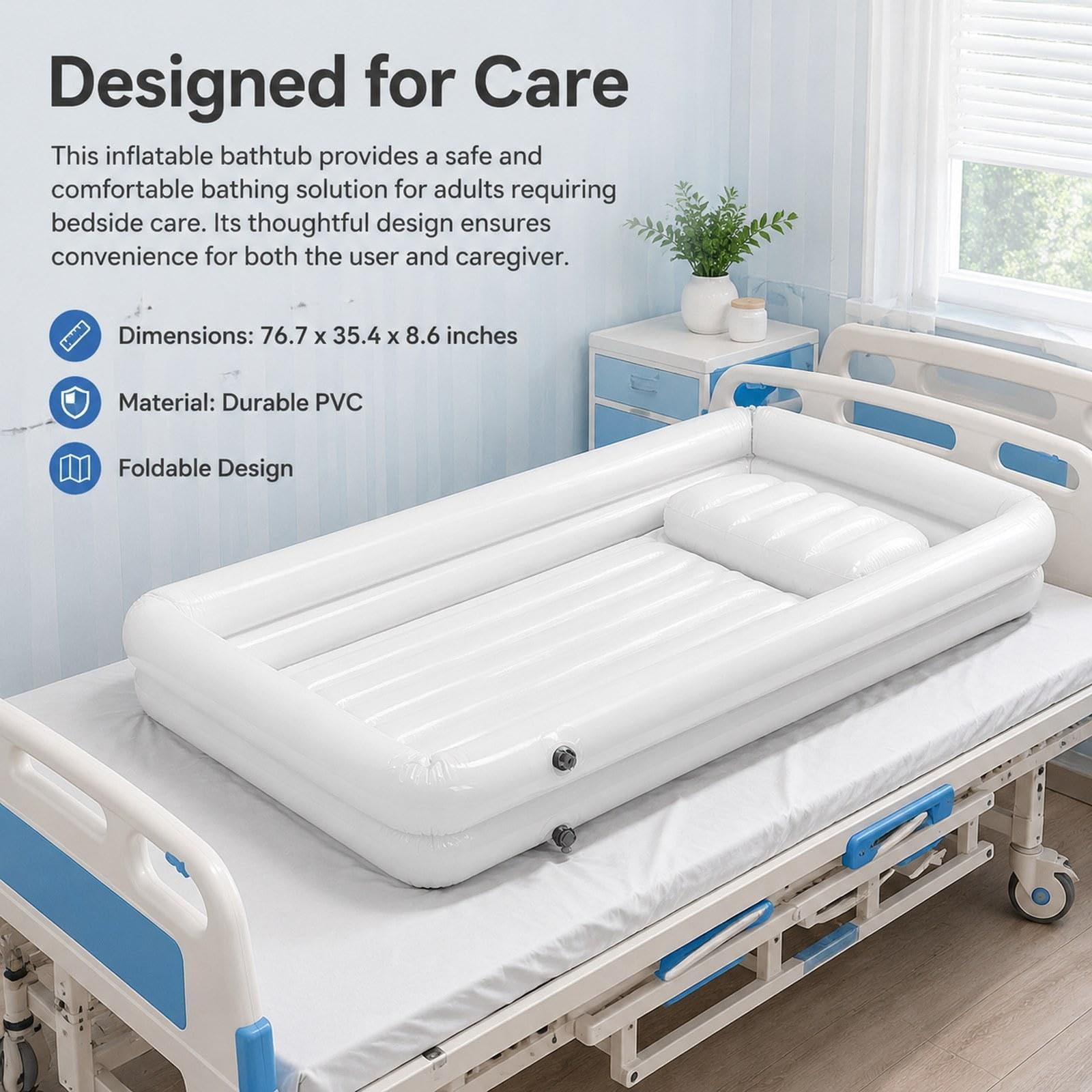 predolo Bañera inflable, bañera ducha PVC junto a la cama, hielo resistente y hidromasaje para la recuperación, Blanco