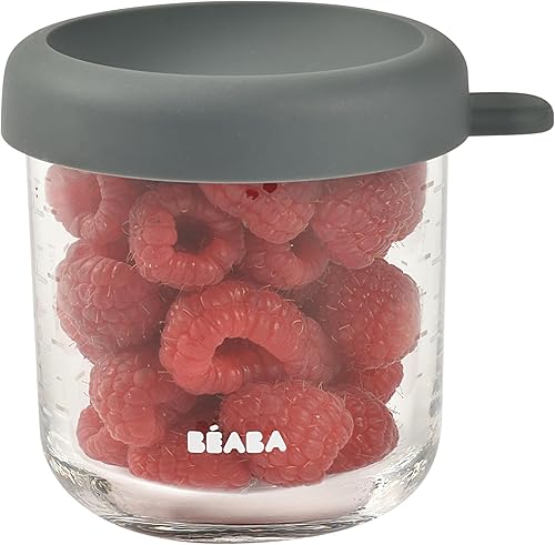 Miniatura 2 de BEABA Tarros de vidrio para alimentos para bebés de 8 onzas con tapas herméticas de silicona suave, recipientes de almacenamiento de vidrio con